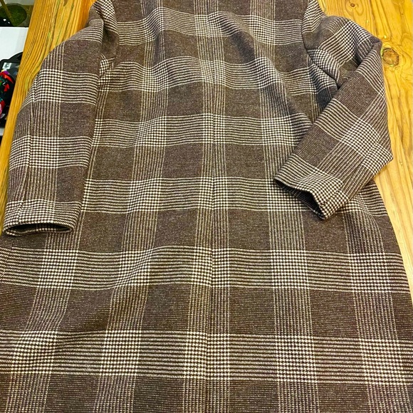 Abercrombie & Fitch Womens Dad Over Coat Brown Plaid Houndstooth Wool Blend 2XL - Picture 8 of 10